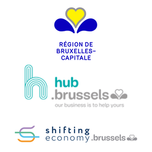 Logos Région de Bruxelles-Capitale, hub.brussels et Shifting Economy